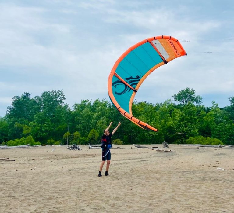 Launching kite at ausable point